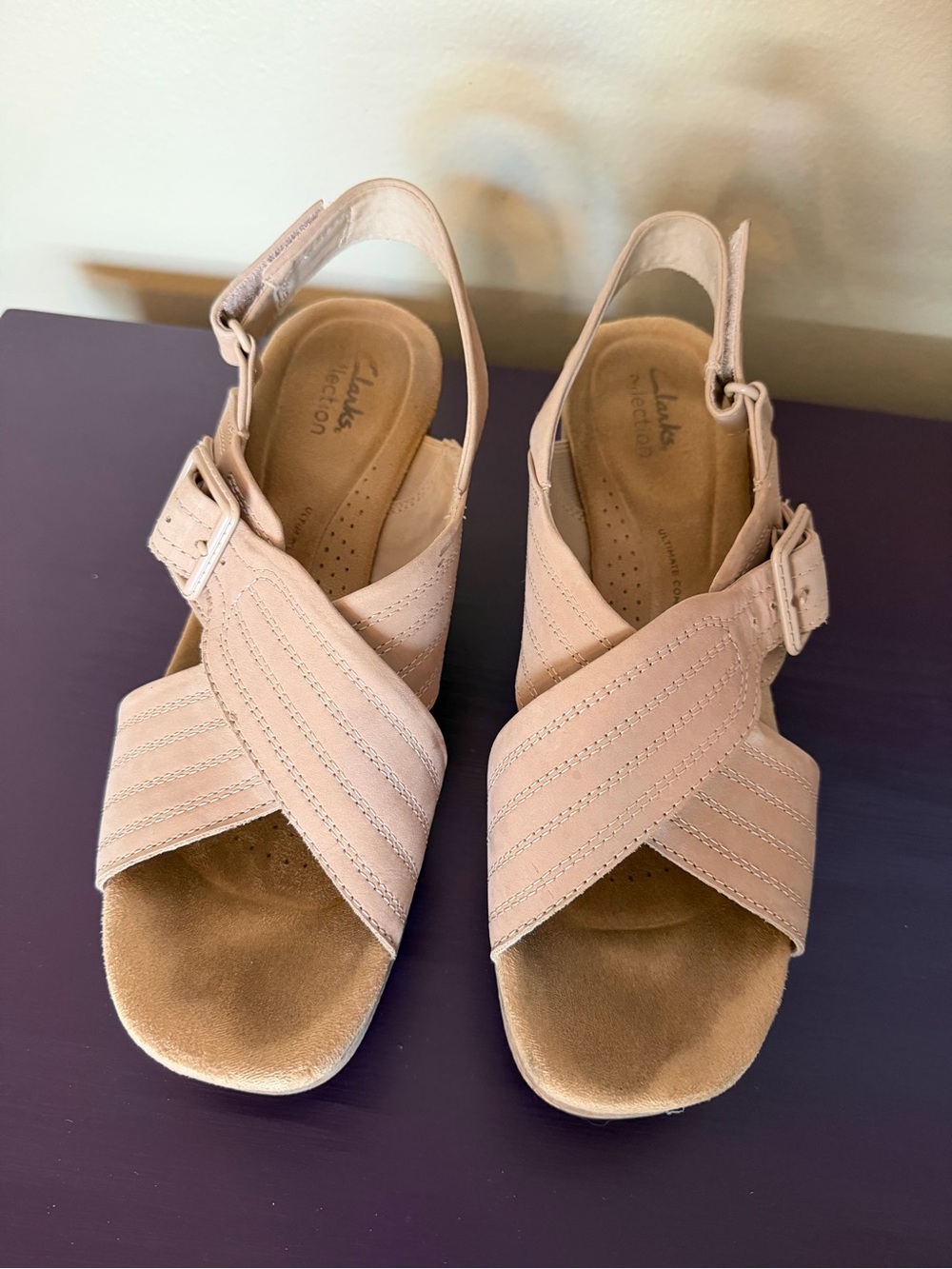 Clark’s Nerisa West Sand Nubuck Platform Slingback Sandals Size 9 - Picture 3 of 12